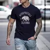 Camiseta de Malla de Manga Corta para Hombre, Holgada, Casual, Delgada, Sencilla, Diseño Moderno Americano, Estampado de Silueta de Oso