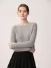 Suéter de Cachemir 100% Puro para Mujer con Cuello Redondo, Tejido de Canalé de Calibre 12, Manga Larga, Suéter Básico Sencillo, Ropa Interior