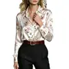 Roupas femininas transfronteiriças da Amazon europeia e americana: Camisa de cetim floral com gola e manga longa, top elegante com estampa para o trabalho para mulheres