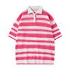 2025 Retrô Americano Listrado Colorido Malha Recortada Primavera e Verão Novo Lapela Solto Casual Camisa Top
