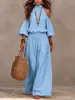 Conjunto de Top Hueco Casual de Manga Larga Suelto con Cuello Redondo y Pantalones, Moda Transfronteriza Europea y Americana, Nuevo Verano 2026