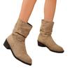 Botas plisadas para mujer, Nuevas botas de moda otoño e invierno 2026, de ante, de tacón grueso, a media pantorrilla, Botas ajustadas para mujer