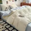 Conjunto de cama de quatro peças estilo ins cream todo em algodão cor sólida simples estilo japonês lençol de algodão puro duas cores capa de edredom dormitório conjunto de três peças 4