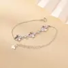 Yuebao Jewelry Plata de Ley S925 Trébol de Cuatro Hojas Incrustado con Diamantes Cadena Fina Suave Versátil Pulsera de la Suerte para el Trabajo Apilable Pulsera para Mujer
