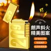 Rueda de desbaste lateral deslizante de acero Langsheng Encendedor de llama abierta oblicua inflable Patrón de doble cara Encendedor de regalo