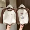 Camada de Base Térmica Infantil Outono/Inverno Nova Gola Redonda Patchwork de Lã Manga Longa Camiseta para Crianças Médias/Grandes Roupa Interna Quente Top Escovado