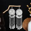 Pendientes Miao Étnicos de Borla Larga Estilo Nuevo, Pendientes Exagerados de Declaración de Moda Estilo Étnico de Plata Miao de Lujo Ligero