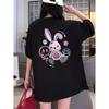Chica gordita Talla Grande Camiseta de Manga Corta para Mujer Verano Suelta Largo Medio Estampado de Conejo Cubre Carne Adelgazante 100.00kg Camiseta de Moda