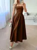 Vestido de Noite com Alça Fina Estilo Europeu e Americano Amazon 2026 Novo Modelo Festa de Aniversário Elegante Longo Vestido de Cetim