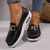 Sapatos Femininos de Baixo Cano, Camada Única, Fivela de Metal Redonda, Solado Grosso, Estilo Europeu e Americano, Comércio Exterior, Tamanho Grande, Padrão de Pedra, Loafers Preguiçosos para Todas as Estações