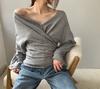 Jiawei Malharia Outwear Feminino Outono High Street Girl Sexy Retrô Ombro Caído Malharia B2061