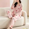 Pijama Doce para Mulheres, Estilo Fino de Manga Longa para Primavera e Outono, Conjunto Popular de Homewear Fofo de Verão para Estudantes, Para Ambientes com Ar Condicionado