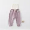 Calça longa de algodão puro para bebê, cintura alta, protege a barriga, adequada para bebês e crianças pequenas, calça longa de base para outono, calça de cintura alta grau A para bebês e crianças pequenas