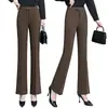 Pantalones de traje acampanados marrones para mujer, nuevo estilo primavera y otoño 2026, de cintura alta, holgados, adelgazantes, de pierna recta, pantalones casuales acampanados