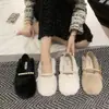Zapatos Peludos para Mujer Invierno Exterior Más Terciopelo Lazo Algodón Perlado Zapatos Piel de Visón Slip-on Fondo Plano Loafers de Dos Usos