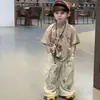 Conjunto de Verão Estilo Coreano para Meninos Camiseta Manga Curta Calça Anti-mosquitos Duas Peças Estampa de Desenho Animado Estilo Coreano Versátil Leve Bonito