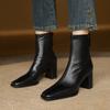 Botas finas vermelhas supermacias de pele de carneiro Ancora 2024 Zhixue Botas de couro com salto alto grosso e bico quadrado Tamanho feminino Tamanho reembolsável
