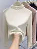 Blusa de Tricô com Babados de Camada Dupla Estilo Francês, Suéter Interno Puro Desejo, Camisa Básica Versátil Coreana de Manga Longa para Outono e Inverno