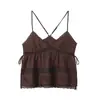 Ins Transfronterizo Europeo y Americano 2026 Nueva Moda Elegante Ropa para Mujer al por Mayor Top Camisola Transparente Bordado con Cordones y Escote en V