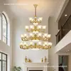 Lustre de sala de estar estilo americano todo em cobre, grande lustre principal retrô estilo europeu para sala de jantar e quarto, luminária decorativa de cristal de luxo para villa