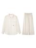 Baishiwang Estilo Antigo Qian Conjunto de Relaxamento Início do Outono Feminino Camisa de Tencel Linho Calças Casuais de Cintura Alta Conjunto de Duas Peças