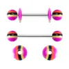 Juego mixto de 12 colores de junta de color transfronteriza, perforación de uña de acrílico tipo lengua, anillo para pezón, joyería para uñas de tira, venta al por mayor