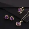 Elegante Juego de Joyería Chapado en Oro con Zirconia Colorida Micro-Incrustada, Collar Redondo, Anillo, Pendientes, Exquisito Colgante de Zirconia Colorida