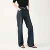 Jeans de Pierna Ancha con Abertura Media Azul Oscuro Retro 2026 para Mujer de Cintura Alta con Diseño de Abertura Pantalones Rectos de Longitud Completa