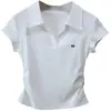 [Bizheng] Nova Camiseta Casual Versátil de Manga Curta Estilo Coreano Elegante com Cintura Franzida Emagrecedora para Mulheres 5769 Primavera/Verão 2026