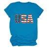Amazon eBay sitio independiente moda casual mujer bandera de EE. UU. letra cuello redondo manga corta camiseta camisa base para comercio exterior