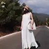 Vestido largo artístico sin mangas, verano 2025, nuevo, falda interior con tirantes, vestido blanco ajustado para mujer