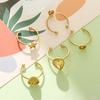 Base de anillo de acero inoxidable chapada en oro de 18 quilates con forma de estrella de cinco puntas y forma de gota de agua de amor, soporte para cuentas de perlas adhesivas, accesorios de joyería hechos a mano