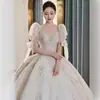 Vestido de Novia Estilo Francés 2026 Nuevo Modelo para Novias Petite, Textura de Alta Gama, Artesanía Súper Elaborada, Lujoso Tren Largo