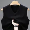 Chaleco de Lana de Color Puro Otoño e Invierno para Hombre con Cuello en V Prendas de Punto Base Prendas de Punto Chaleco para Hombres de Mediana Edad y Mayores Ropa para Papá