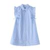 Comércio exterior atacado de roupas femininas estilo europeu e americano 2025 novo vestido casual listrado sem mangas de lapela de abotoamento simples