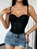Corsé de Color Sólido Espina de Pescado de Venta Caliente Europeo y Americano, Top de Malla con Espina de Pescado para Adelgazar la Cintura, Ropa de Abrigo Sexy Combinada con un Camisón