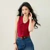 Camisola Color Rojo Rosa para Mujer, Ropa Exterior de Verano, Estilo Francés, Petite, Hombro Normal, Top sin Mangas, Sensación de Alta Gama, Camiseta sin Mangas