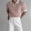 Camiseta Masculina de Verão Fina Malha Gola Polo Manga Curta Estilo Old Money Maduro Leve Tendência Cool Casual Versátil