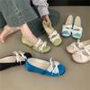 Zapatos planos de punta redonda con realce interior, satén azul suave y lazo de encaje para mujer, primavera 2025, zapatos de ballet Mary Jane