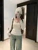 Blusa de manga comprida com gola cor de café feminina outono e inverno novo estilo estilo coreano temperamento acinturada justa peça íntima modeladora malha casual