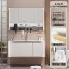 Nuevo Panel de Puerta Pintado de Madera de Caucho Yida con Luz Ambiental Combinación de Gabinete de Baño Lavabo Integrado de Cerámica Gabinete para Lavabo