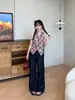 Jeans casuales retro americanos finos de pierna ancha para mujer, nuevo producto 2026, tiro alto con diseño de bolsillo, pantalones rectos adelgazantes