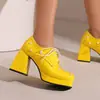 Nuevos zapatos de moda transfronterizos para mujer 48 zapatos de tacón alto con plataforma de charol para mujer 46 puntera cuadrada con cordones zapatos de cuero brillante para mujer