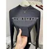 Camiseta Básica de Mousse Cachemir con Cuello Alto Pequeño para Mujer, Capa Interior Cálida para Otoño e Invierno, Corte Ajustado, Color Sólido, Cepillado, Versátil Top de Manga Larga