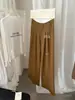 Calça de Terno Casual com Design Reto de Perna Larga e Caimento Solto, Estilo Old Money para Meninas, Cor Contrastante na Cintura, Verão