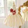 Vestido Nuevo Estilo para Niña con Capullos de Flor de Satén Florales Tridimensionales, Vestido de Princesa Abullonado para Fiesta de Cumpleaños Infantil, Vestido de Gala