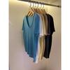 Roupa Zhengqite/ Camiseta de Tricô com Decote V de Manga Curta, Aspecto de Seda, para Mulheres, Novo Estilo de Verão, Fina e Elegante, Rejuvenescedora