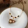 Cadena para Suéter Versátil Maillard de Otoño e Invierno Piedra Ojo de Tigre Trébol de Cuatro Hojas Calabaza Retro Lujo Accesible Collar Largo de Gama Alta