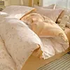 Conjunto de Roupa de Cama de Algodão Integral de Quatro Peças, Algodão Puro Novo Estilo 2026, Roupa de Cama Fresca e Simples, Lençol, Capa de Edredom, Conjunto de Três Peças, Adequado para Todas as Estações