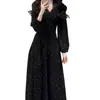 Vestido Longo de Manga Comprida com Gola V e Bolinhas em Estilo Francês, Novo Estilo Outono 2025, Muito Bonito e Elegante, Vestido Longo que Marca a Cintura